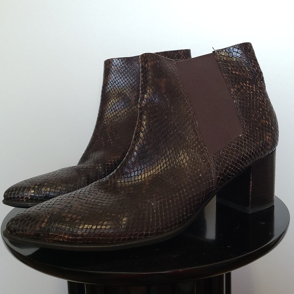 Ecco - Danish Designs - Brown Embossed Leather Heeled Boots - Size 41 - Picture 1 of 10